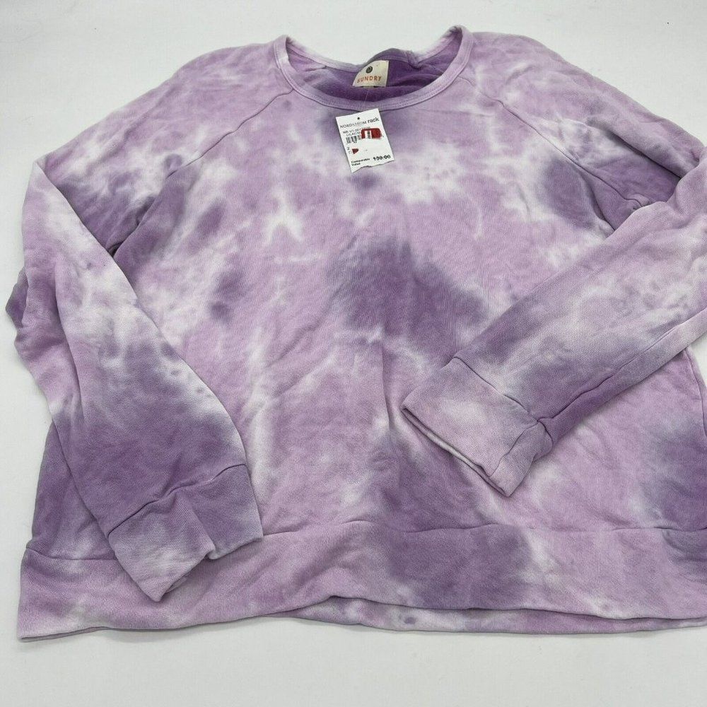 NWT Sundry Purple Tie Dye Long Sleeve Pullover Sweatshirt Size 2 Medium